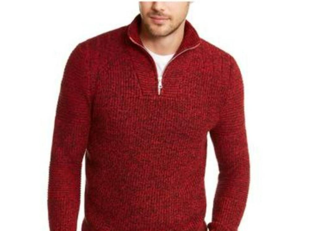 INC Sweater Men's XL Red Black Licorice Half Zip Pullover Novelty Knit NWT